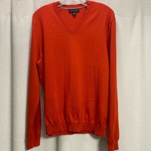 Banana Republic extra fine merino wool sweater SZ L orange v neck pumpkin fall
